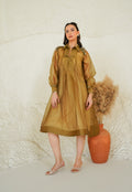 Golden Olive Sheer Flare Dress